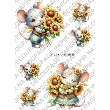 Umělecký papír Rýžový a soft papír na decoupage - Myška se slunečnicí - KB0967 Materiál: Soft, Rozměr: A4