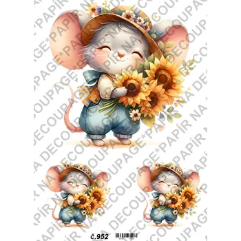 Umělecký papír Rýžový a soft papír na decoupage - Myška se slunečnicí - KB0952 Materiál: Soft, Rozměr: A4
