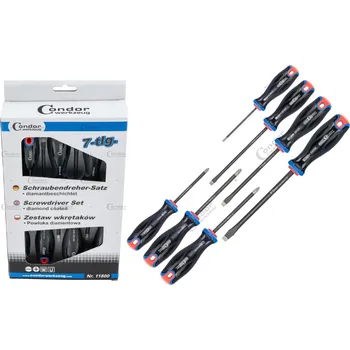 Dílna Condor šroubováky s diamantovým povlakem ploché PL3 - PL8, křížové PH1 - PH2, PZ2, sada 7 dílů - 100-08367