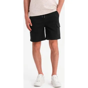 Pánské bavlněné cargo šortky s elastickým pasem - černé V4 OM-SRCG-0190