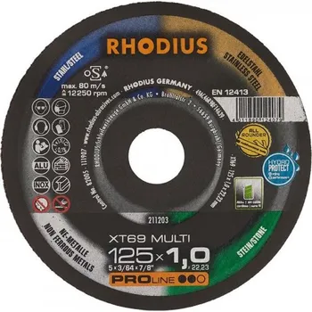 Řezný kotouč Rhodius 211203 | Řezný kotouč 125 x 1,0 x 22,23 mm, XT69 MULTI, rovný