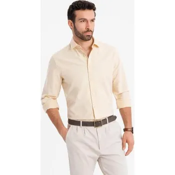 Pánská móda Pánská pastelová bavlněná oxfordská košile – jasně žlutá V3 OM-SHOS-0183