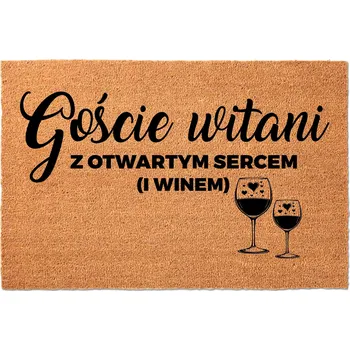 KOKOSOVÁ ROHOŽKA 40X60 BÉŽOVÁ KE DVEŘÍM NÁPIS OTEVŘENÁ SRDCE (A VÍNO)