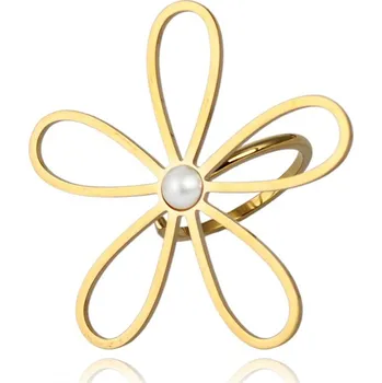 Prsten Flamenco Mystique Prsten z chirurgické oceli pozlacený, nastavovací, KVĚT perla PST938