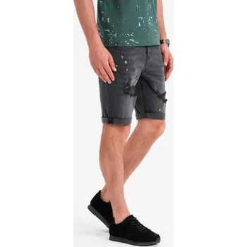 Pánské kraťasy Pánské krátké džínové kraťasy s odřeninami a ohrnutými nohavicemi – šedé V3 OM-SRDS-0186