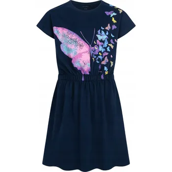 Dívčí šaty Bavlna modré bavlněné letní dívčí Šaty 158 Butterfly Endo