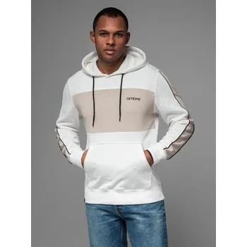 Pánská mikina Pánská bavlněná mikina s kapucí a kontrastními prvky - bílá V1 OM-SSNZ-0225