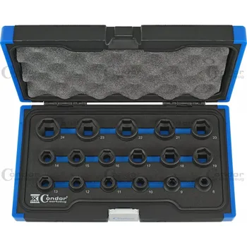 Condor hlavice nástrčné 1/2", 6ti hran 8 - 24 mm, extra krátké, tvrzené, Xcess Performance, sada 17 dílů - 100-08245XP