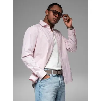 Pánská móda Bavlněná pastelová pánská oxfordská košile - broskvová V1 OM-SHOS-0183