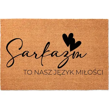 KOKOSOVÁ ROHOŽKA 40X60 BÉŽOVÁ KE DVEŘÍM NÁPIS SARKASMUS = JAZYK LÁSKY