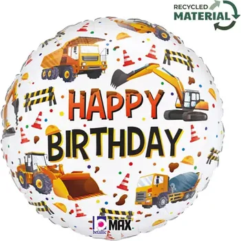 Balónek Foliový balonek kulatý Happy Birthday staveniště 46 cm