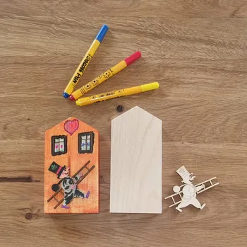 kreativní sada Dřevěný domeček a kominík pro štěstí - polotovar k dotvoření