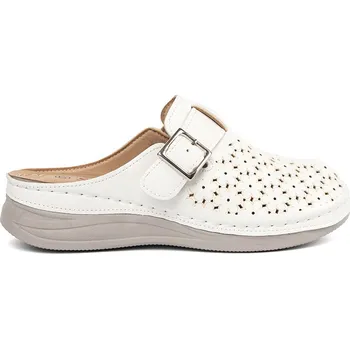 Dámské pantofle Bílé dámské nazouváky s plnou špičkou a přezkou HU515P-W Velikost: 38