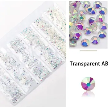 Třpytivé skleněné kamínky na nehty 1440ks | zdobení nehtů, skleněné kamínky - Transparentní AB