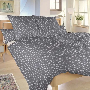 Povlečení Povlečení ANEŽKA BÍLÁ NA TMAVĚ ŠEDÉM, květinový vzor, bavlna hladká, 140x200cm + 70x90cm