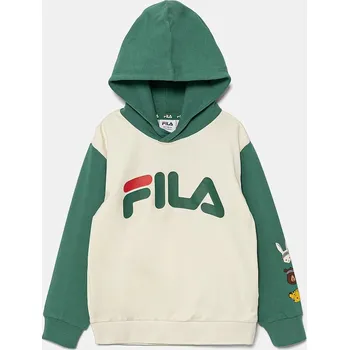 Chlapecká mikina Dětská mikina Fila LUBSKO zelená barva, s kapucí, vzorovaná, FAK0393 77X, vel. 98-104