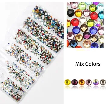 Přípravek na nehty Třpytivé skleněné kamínky na nehty 1440ks | zdobení nehtů, skleněné kamínky - Směsi barev