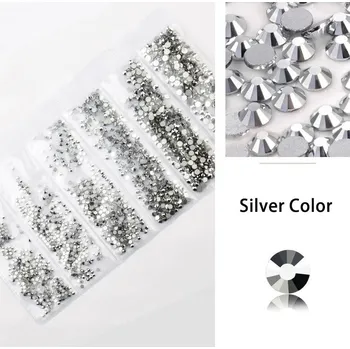 Přípravek na nehty Třpytivé skleněné kamínky na nehty 1440ks | zdobení nehtů, skleněné kamínky - Stříbrná barva