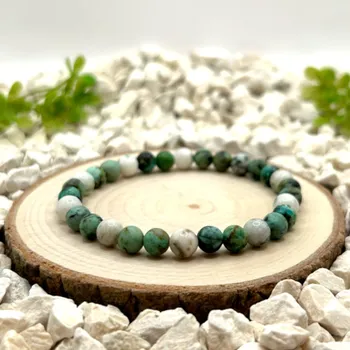 Náramek Certom Minerální náramek z achátu stromečkového a afrického tyrkysu | Elastický, pro zápěstí 15,5–17,5 cm 0265