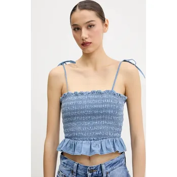 Bavlněný top Tommy Jeans DW0DW20284 modrá 55J, vel. L