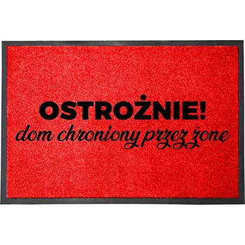 Rohožka VSTUPNÍ ROHOŽKA 40X60 ČERVENÁ HUMOR NÁPIS DŮM CHRÁNĚNÝ MANŽELKOU