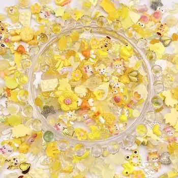 Umělé nehty Roztomilé mašličky a 3D kamínky na nehty | ozdoby, dekorace - 50 ks žlutých