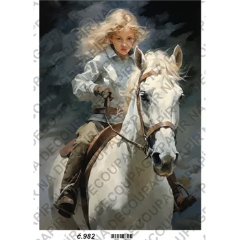 Umělecký papír Rýžový a soft papír na decoupage - Dívka na koni - KB0982 Materiál: Rýžový papír, Rozměr: A4