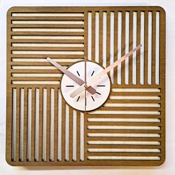 Hodiny VELKÉ, MODERNÍ DŘEVĚNÉ HODINY NA ZEĎ, LAMELY, LOFT, DO OBÝVÁKU, ČTVEREC