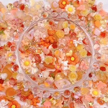 Umělé nehty Roztomilé mašličky a 3D kamínky na nehty | ozdoby, dekorace - 50 ks oranžové