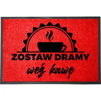 Rohožka VSTUPNÍ ROHOŽKA 40X60 ČERVENÁ HIT HUMOR NÁPIS ZANECHTE DRAMA, VEZMĚTE SI KÁVU