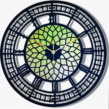 Hodiny VELKÉ NÁSTĚNNÉ HODINY, VINTAGE, RETRO, RUČNÍ VÝROBA, DŘEVO, ČERNO-ZLATÉ, BIG BEN