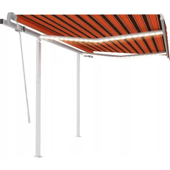 Markýza VidaXL Ručně ovládaná markýza s LED osvětlením, 3x2,5 m, oranžovo-hnědá