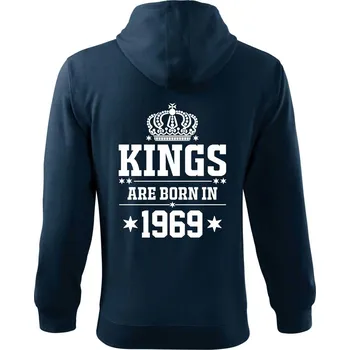 Pánská mikina Kings are born in 1969 - Mikina s kapucí na zip trendy zipper - M ( Námořní modrá (velmi tmavá - téměř černá) )