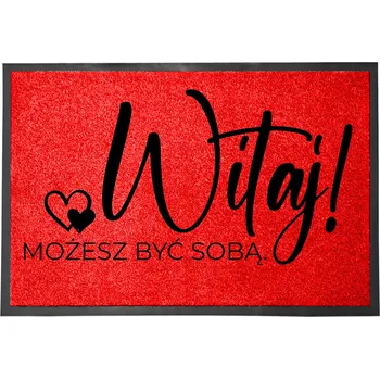 VSTUPNÍ ROHOŽKA 40X60 ČERVENÁ PŘED DVEŘE HIT NÁPIS VÍTEJ! BUĎ SÁM SEBOU.
