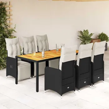 7dílný zahradní bistro set s poduškami černý polyratan Černý3277131
