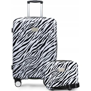 PUCCINI Sada cestovních KUFRŮ 2v1 Střední + Kosmetický Kufřík ABS Zebra