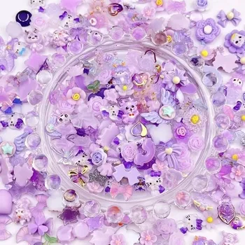 Umělé nehty Roztomilé mašličky a 3D kamínky na nehty | ozdoby, dekorace - 50 ks fialová