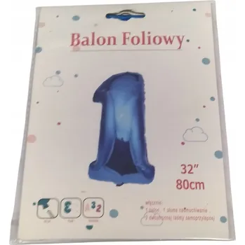 Balónek Foliový balónek číslice 1 modrý 80 cm s brčkem a páskou