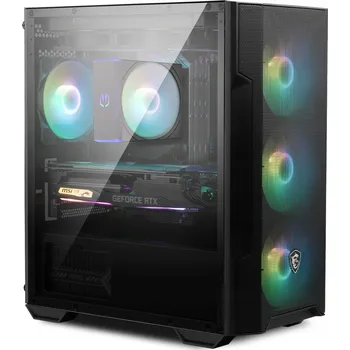 Stolní počítač Poháněno procesorem MSI Core i5 14400F, grafickou kartou RTX 5060, 32GB SSD diskem, 1TB diskem WIFI6 a BT5, W11 DLSS 4.