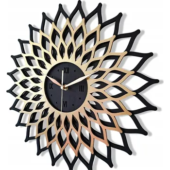 Hodiny AŽUROVÉ NÁSTĚNNÉ HODINY, SLUNCE, GLAMOUR, MODERNÍ, ČERNO-ZLATÉ, LOFT, BOHO