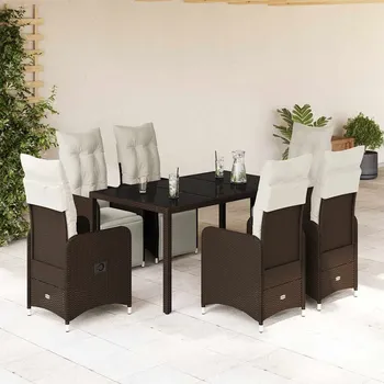 7dílný zahradní bistro set s poduškami hnědý polyratan Hnědá3277190