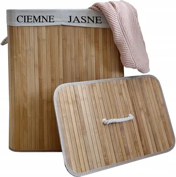 Koš na prádlo BAMBUSOVÝ KOŠ NA PRÁDLO A HRAČKY S VÍKEM, VELKÝ ÚLOŽNÝ BOX 100L, PŘÍRODNÍ