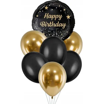 Balónek Sada balónků Happy Birthday černo-zlatá