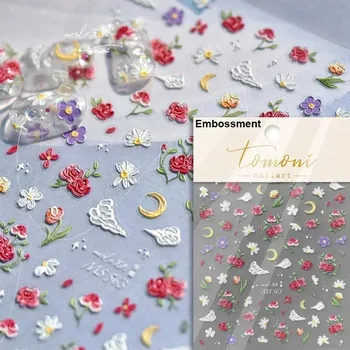 Kawaii květinové samolepky na nehty s 5D efektem | ozdoby, nálepky - MS563