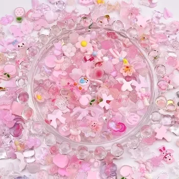 Umělé nehty Roztomilé mašličky a 3D kamínky na nehty | ozdoby, dekorace - 50 ks růžová