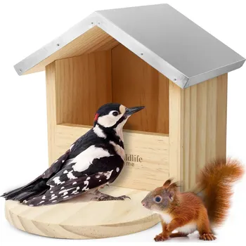 Krmítko pro ptáka REAVET Univerzální krmítko pro ptáky a veverky z borovicového dřeva, s kovovou střechou