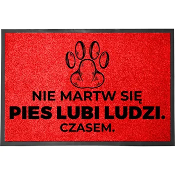 Rohožka VSTUPNÍ ROHOŽKA 40X60 ČERVENÁ S VTIPNÝM NÁPIS PES MÁ RÁD LIDI... NĚKDY.