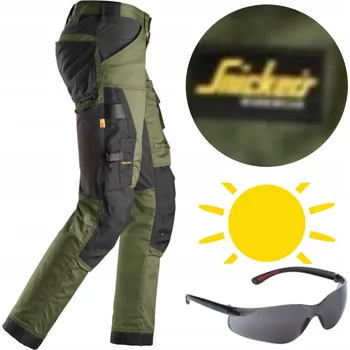 Pánská móda Pracovní kalhoty SNICKERS Stretch AllroundWork 6341 + brýle Olivové 48