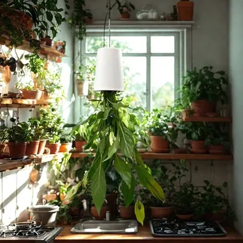 Květináč Květináč závěsný stropní plastový, sky planter Žlutá M