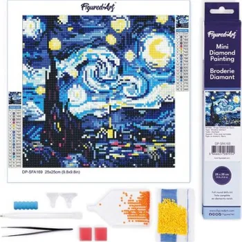 Diamantové malování Figured ART Mini diamantové malování - ZÁŘÍCÍ HVĚZDNÁ NOC bez rámu 25 x 25 cm